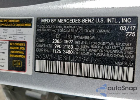 2017 Mercedes-Benz C 300 from USA, damaged, VIN 55SWF4JB3HU219417